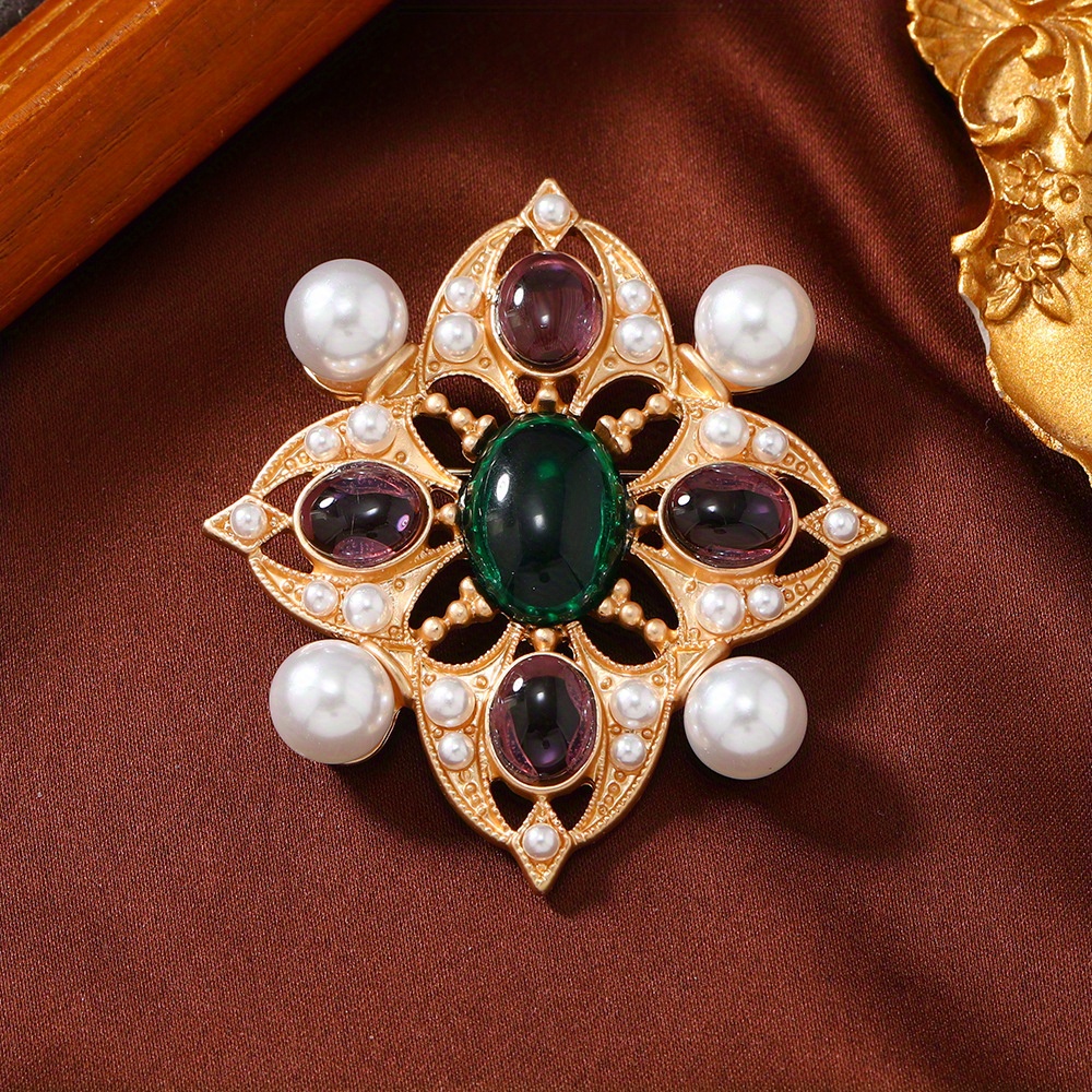 * Baroque Luxury Cross Flower Brooch Pin - Golden-Tone Metal with Green &  Purple Gemstones, & Crystals - Unisex Jewelry for Men & Women - Elegant  Gift for Weddings, Parties, Formal Events, Vintage ...