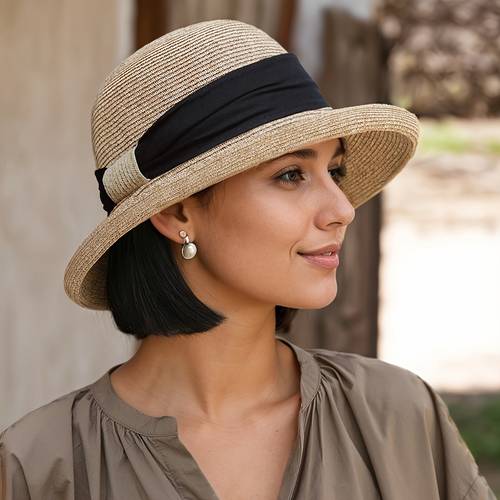 1 french retro womens adjustable straw hat breathable rolled brim lightweight for beach travel