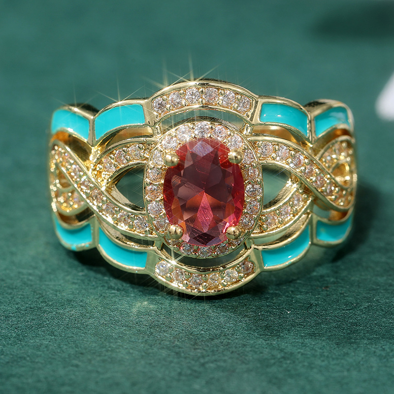 Retro Court Style Red & White Synthetic Zirconia Ring