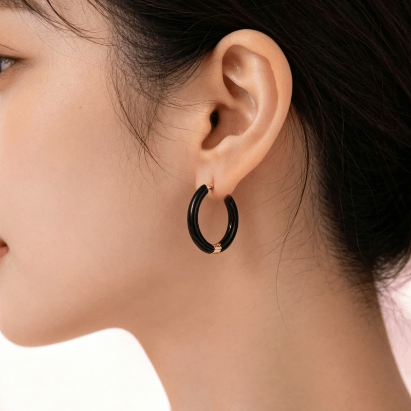 TEMU Black And Golden Drip-painted Thin Hoop Earrings With Ear Clips, Made Of Waterproof, Hypoallergenic Stainless Steel That Resists Oxidation And
