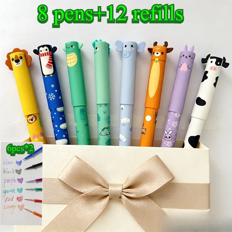 TEMU 20 pezzi (8 penne e 12 ricariche di colori ) Penne cancellabili, penne gel, per scrivere, disegnare, , cancellare errori, penne per evidenziare,