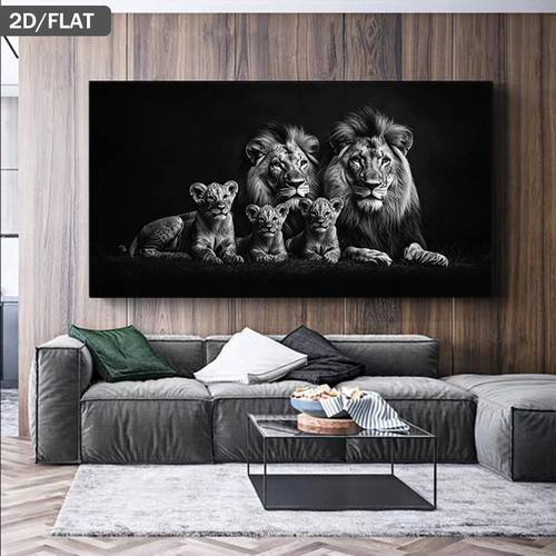 1pc extra large portrait black and white animal wall art poster modern minimalist canvas painting for living room bedroom office decor large lion parents frameless decoration 39 37x78 74in 100x200cm piece for home decor 2d flat wall art with family design sleek contemporary aesthetic for wall decor 2d flat