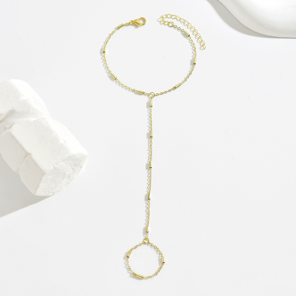 1pc Women's Fashionable And Elegant Thin Chain Interlocking Finger Ring Bracelet, Simple Casual Jewelry, Suitable For Daily Wear, Vacations, Parties, And Dates, Birthday, Holiday, And Festival Gift