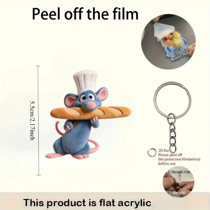 E-shop 2D-flach, 2D-flaches Ratatouille-Schlüsselanhänger, ein stilvoller Acryl-Schlüsselanhänger. als Paar-Accessoire, Taschenanhänger,
