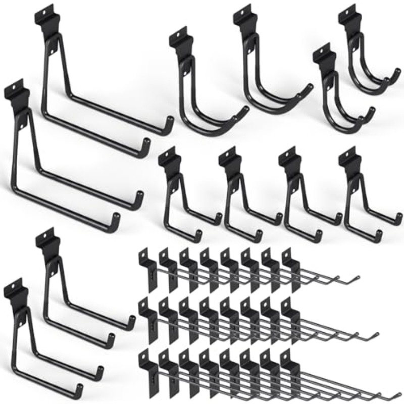 36 Pack Black   Garage Hooks Additions, Heavy Duty Garage   Utility Hooks, Slat Wall Mount Storage Hanging Hooks And Hangers for Garden Tools, Ladders, Hose