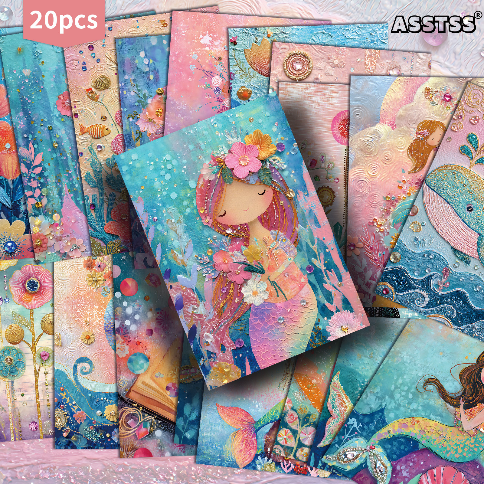 TEMU 20-pack Asstss Colorful Cartoon Mermaid Gift Card - 4x6 Inches Retro Junk Journal Paper Classic Pinup Illustrations Collectible Decorative
