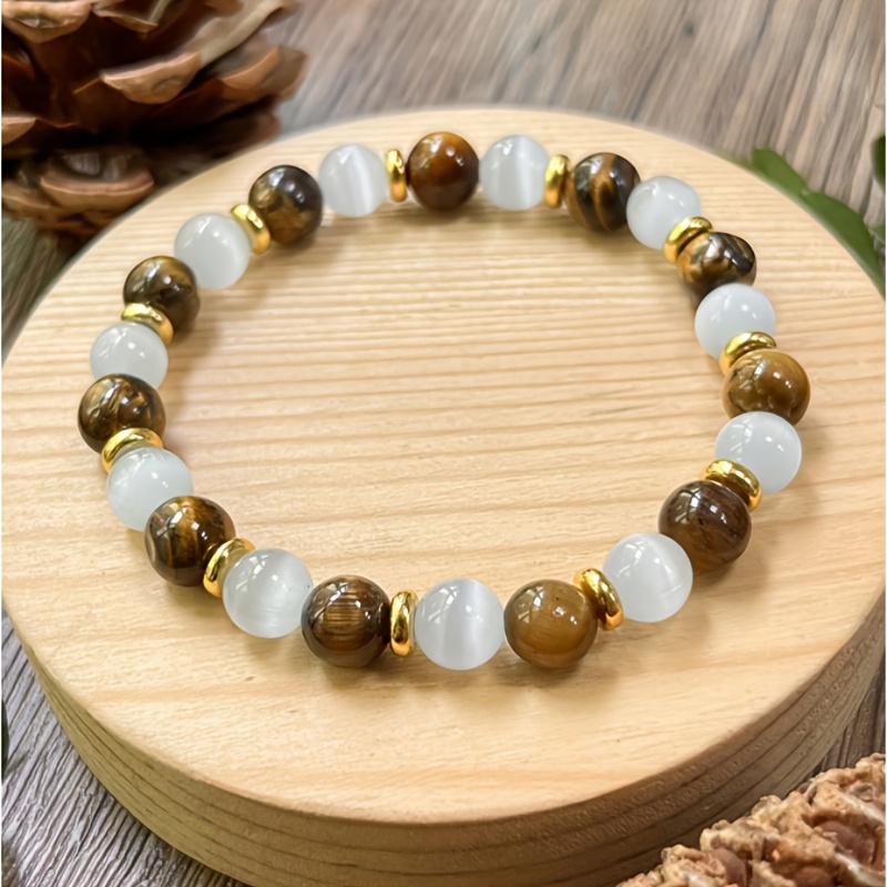 TEMU Bracelet 1 pièce pour l'argent, en naturelle œil de tigre et sélénite, pour la confiance, le calme et