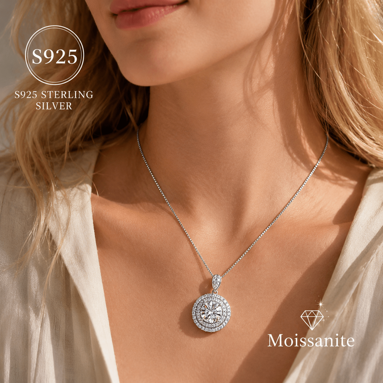 S925 Sterling Silver Moissanite Pendant Necklace