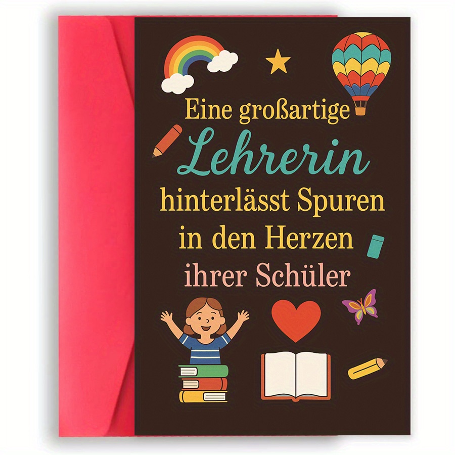 E-shop 1 Stück Deutsche Dankeskarte für Lehrer mit Umschlag - Verspieltes Cartoon-Design, Herzliche Anerkennung zum Lehrertag, Abschlussgeschenke von