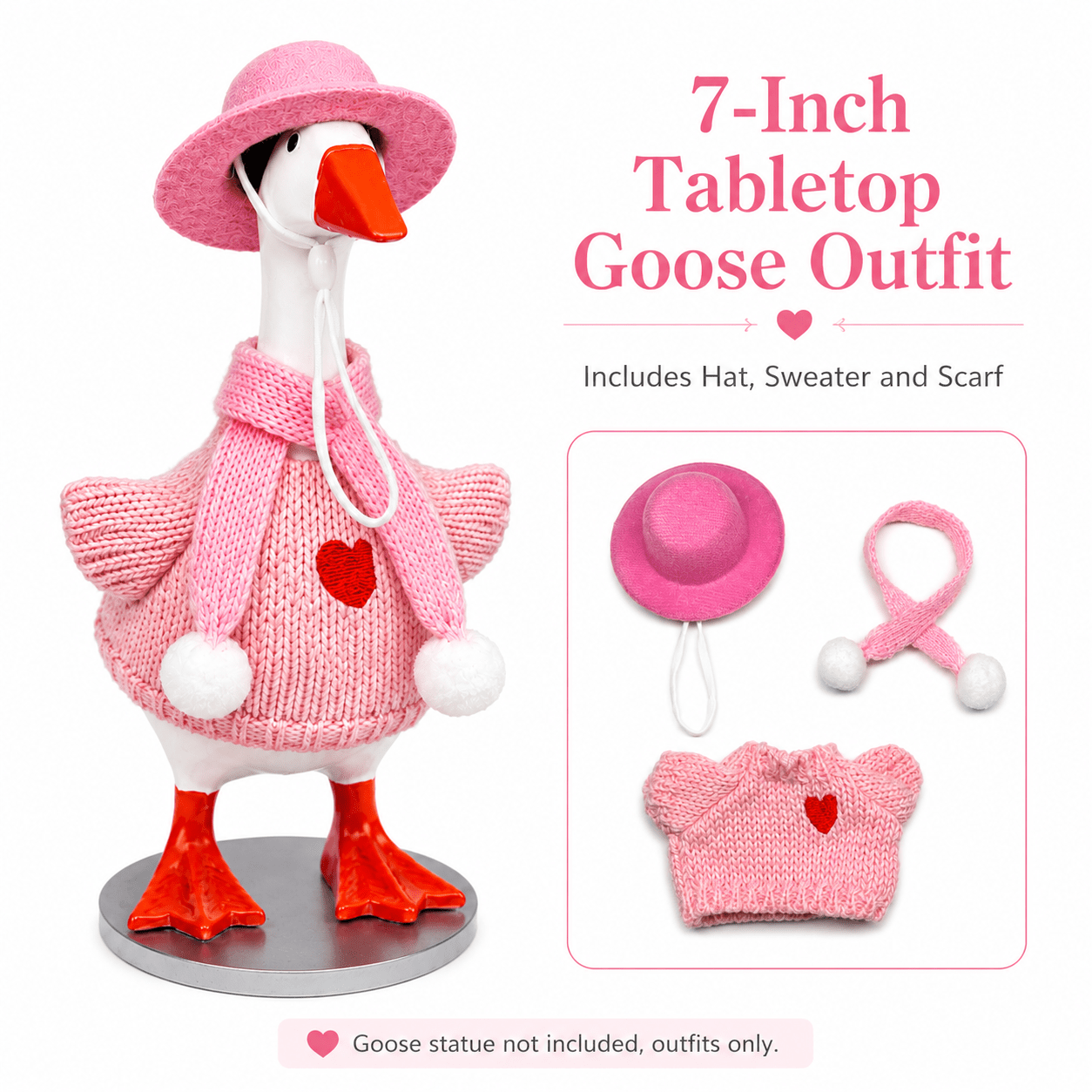 TEMU Figurines | Ensemble de 3 pièces, statue de canard de bureau 7 pouces hiver rose avec motif cœur, style pull rose à motif cœur, convient pour la