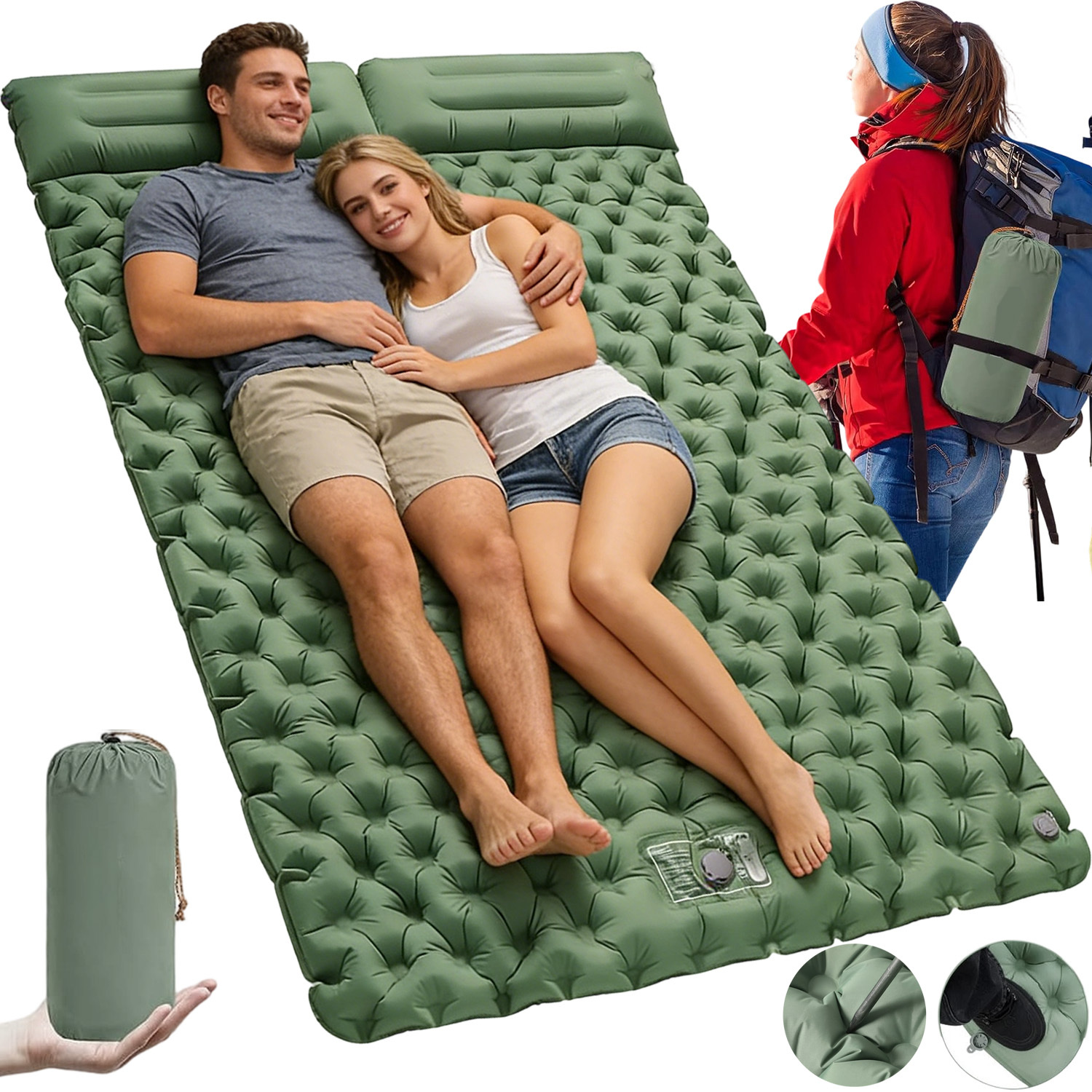 E-shop Aufblasbare Camping-Luftmatratze mit 2 Kissen, integrierter Fußpumpe & hoher Zähigkeit, ideal für Outdoor-Aktivitäten