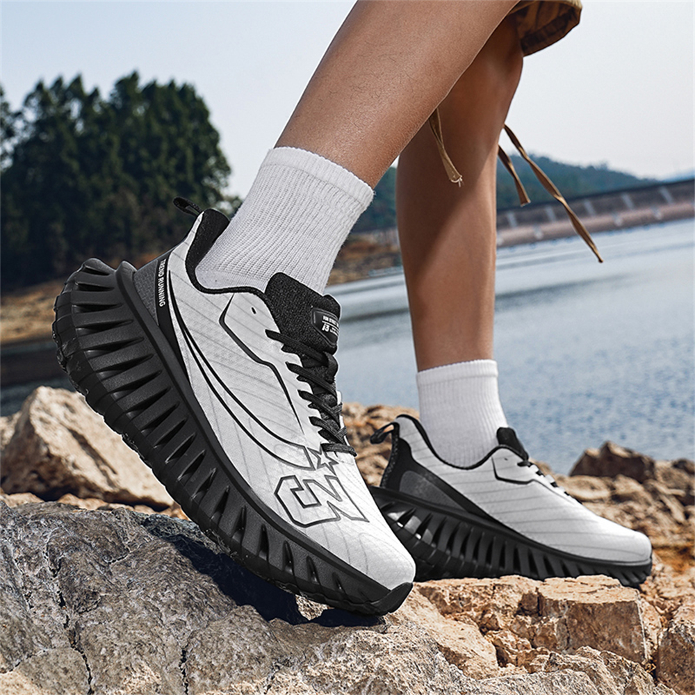 Carbon Plate Technology - Men's Road Running Shoes, Thick-Soled Casual Sneakers for Men, Comfortable and Breathable Fabric Upper, Cushioning and Shock-Absorbing MD Midsole, Slip-Resistant and Wear-Resistant Rubber Outsole, Low-Top Lace-Up Closure