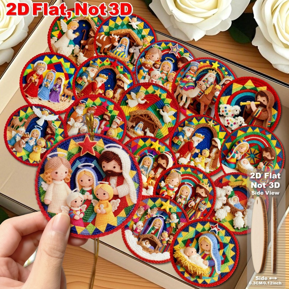 TEMU 2D , 18 Piezas de Adornos de Madera con Estilo Boho Tejido para de - Decoración Religiosa Colorida para Navidad/Pascua | Colgantes Versátiles