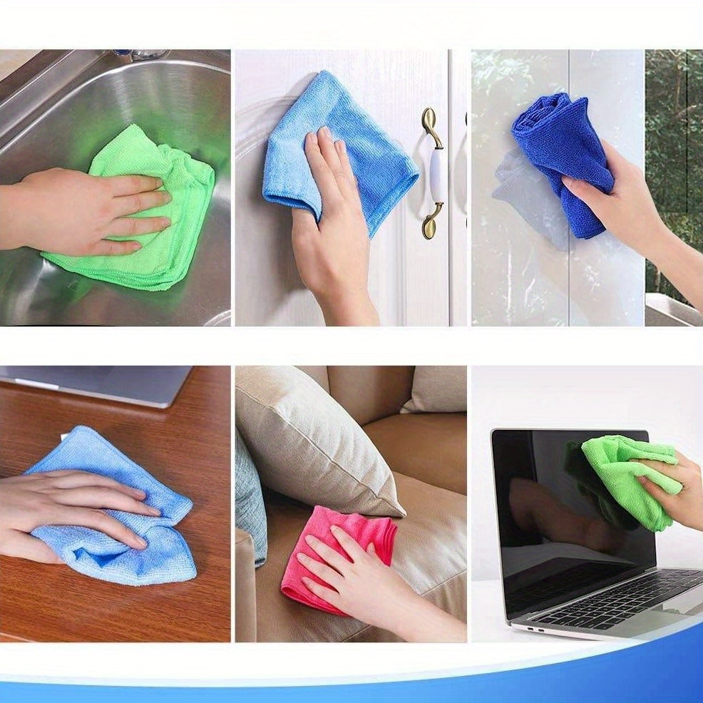 5/ 10/ 50pcs, Microfiber Cleaning Cloths: No-Streak, Highly Absorbent for Kitchen, Bathroom, Living Room, Bedroom Surfaces, Dishwashing Cloth, Multifunctional Cleaning Towel, Cleaning Supplies, Cleaning Gadgets