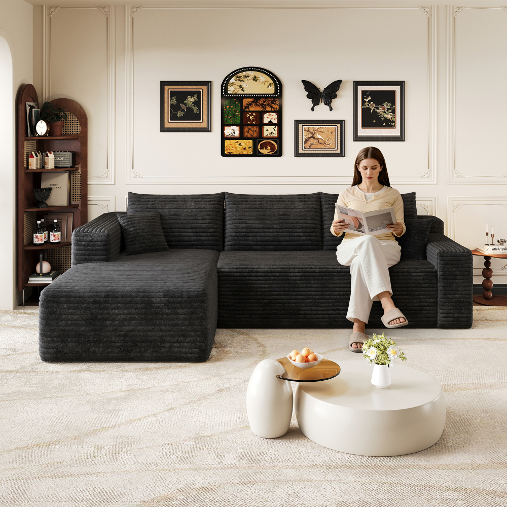 TEMU L-shaped Cloud-style Woven Fabric Sofa Bed - Featuring A Left-side Chaise Lounge And Deep, Compressed Seating - No - Multiple Colors