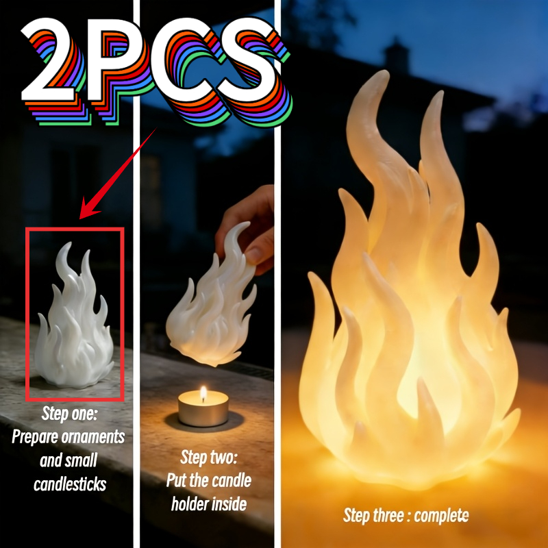 Image of 2pcs Set Of Flame-shaped Candles Decoration Ornaments (candles Not Included) Collectible Figurines, Warm Study Atmosphere, Suitable For Bedroom/study/bookshelf/dining Room/gift Shop/party Gathering