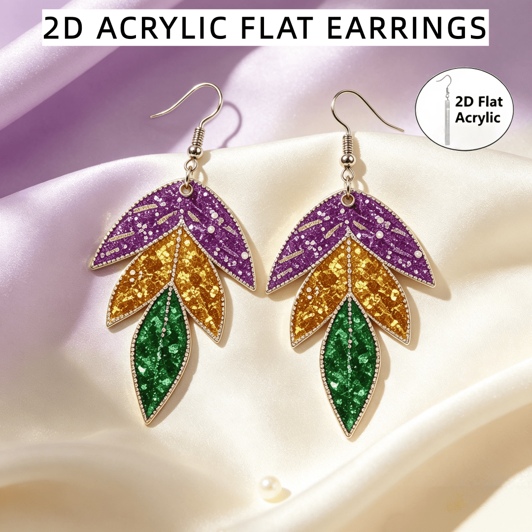 Women's Boho 2D Flat Acrylic Glitter Leaf Drop Earrings