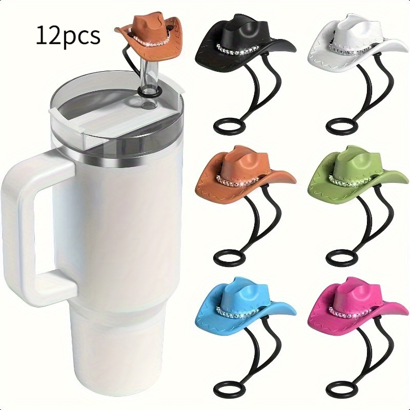 TEMU 12pcs Random Cowboy Hat Silicone Straw Caps- Cute Reusable 10mm For 30oz And 40oz Travel Mugs| Western-themed Mug Accessories, Camping Essentials, Perfect Unisex Gift(bpa-free)