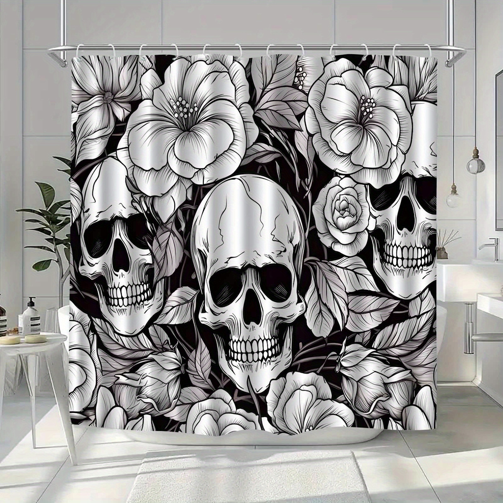 TEMU Jit1pcs Black And White Pattern Shower Curtain, High-end Elegant Bathroom Curtain Shower Curtain, Shower Curtain Home Decoration Pattern,