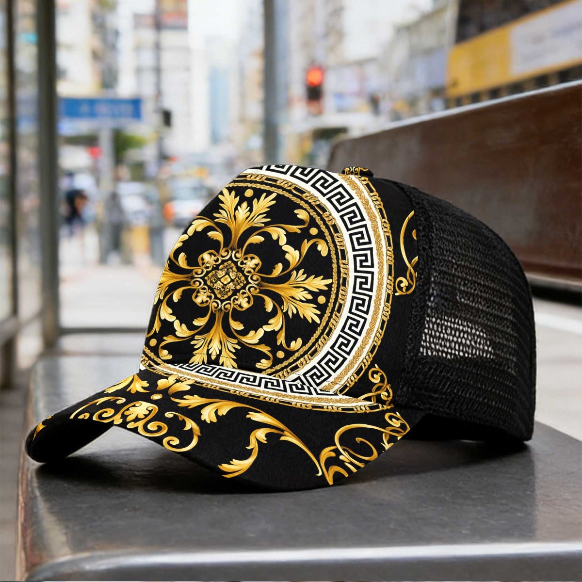 TEMU 1pc Baroque Ornament Golden Pattern Print Duckbill Hat Mesh Cap Print Sporty Cap Making It Ideal For Travel Making It An Ideal Gift
