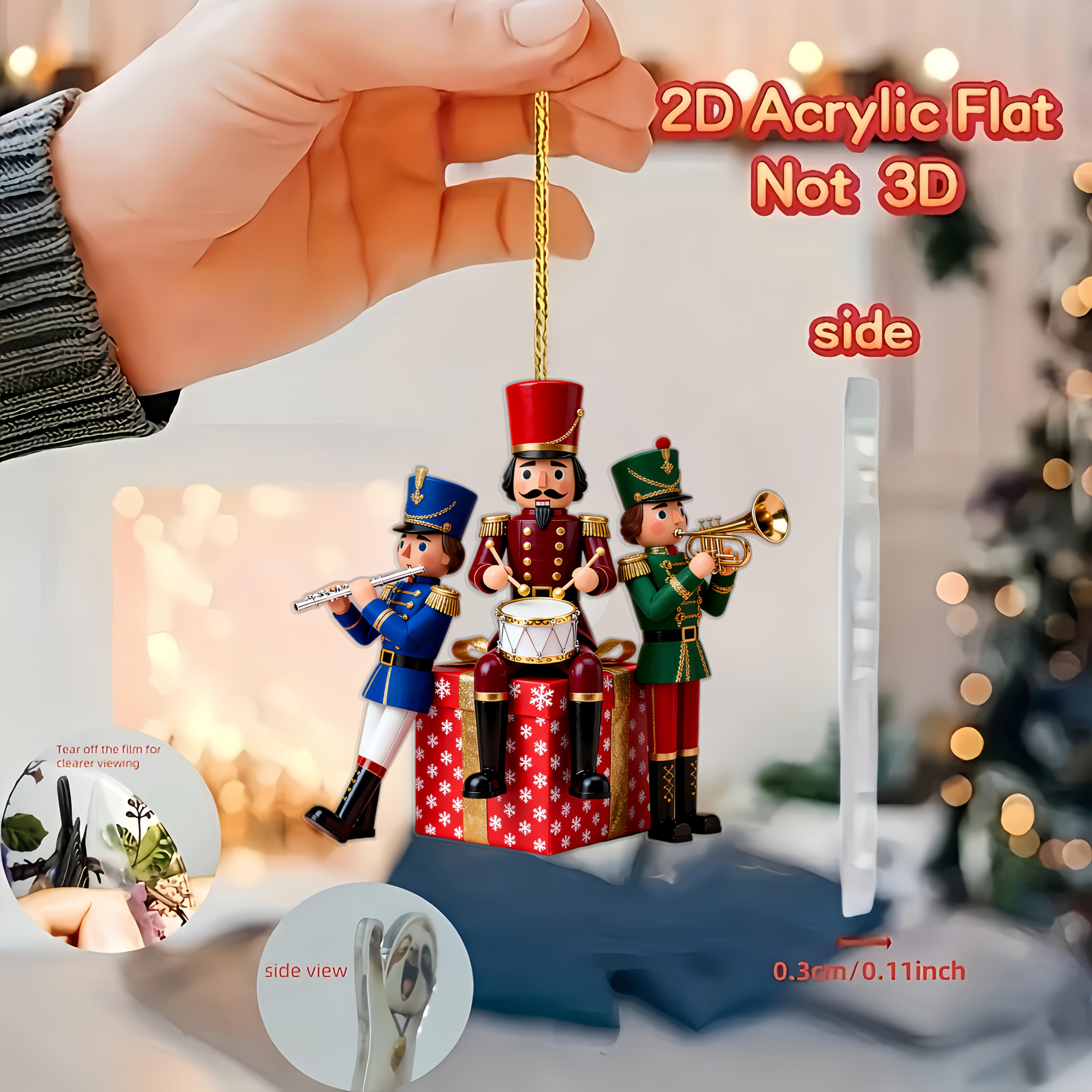 TEMU 2d Flat - 2d Plane, 1 Nutcracker Soldier Christmas Ornament - Golden Hanging Ornament With Nutcracker And Figures, Double-sided Story Charm, For