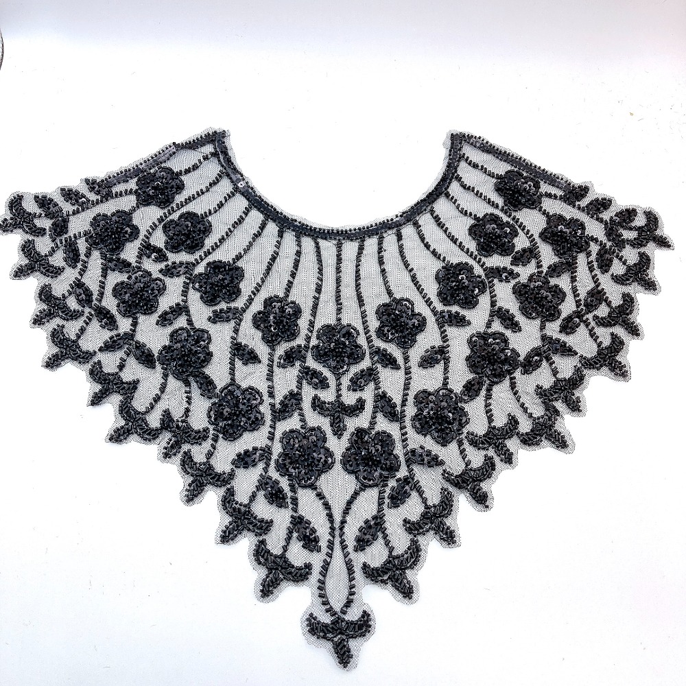 50cm Pleated Lace Trim, Floral Element Beaded Mesh