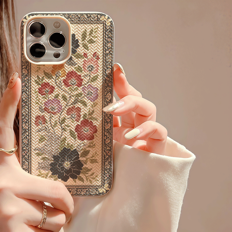 TEMU Phone Case - Retro Floral Border Pattern Phone Case For