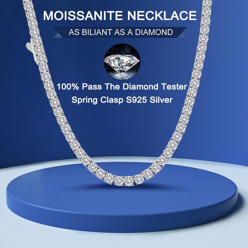 TEMU Collier de tennis en moissanite plaqué argent 925 pour dames et messieurs, fermoir à ressort en moissanite étincelante de qualité VVS couleur D,