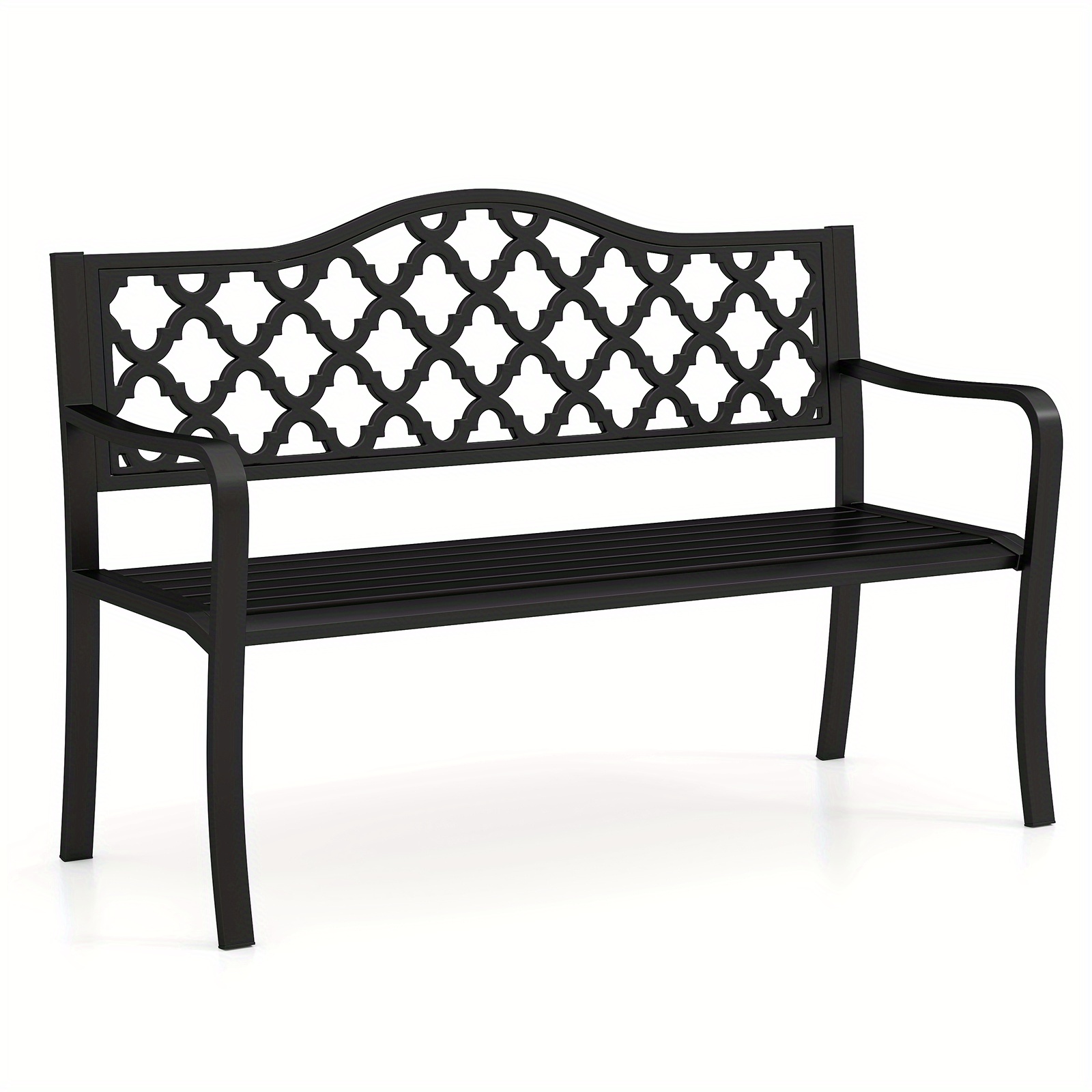 Image of 50.5" Patio Bench, Slatted Metal Garden Bench For 2-3 People, Park-style Loveseat W/ Curved Armrests, Durable Weather-resistant Outdoor Furniture, No , Patio Furniture, Seating, Comfortable Seating