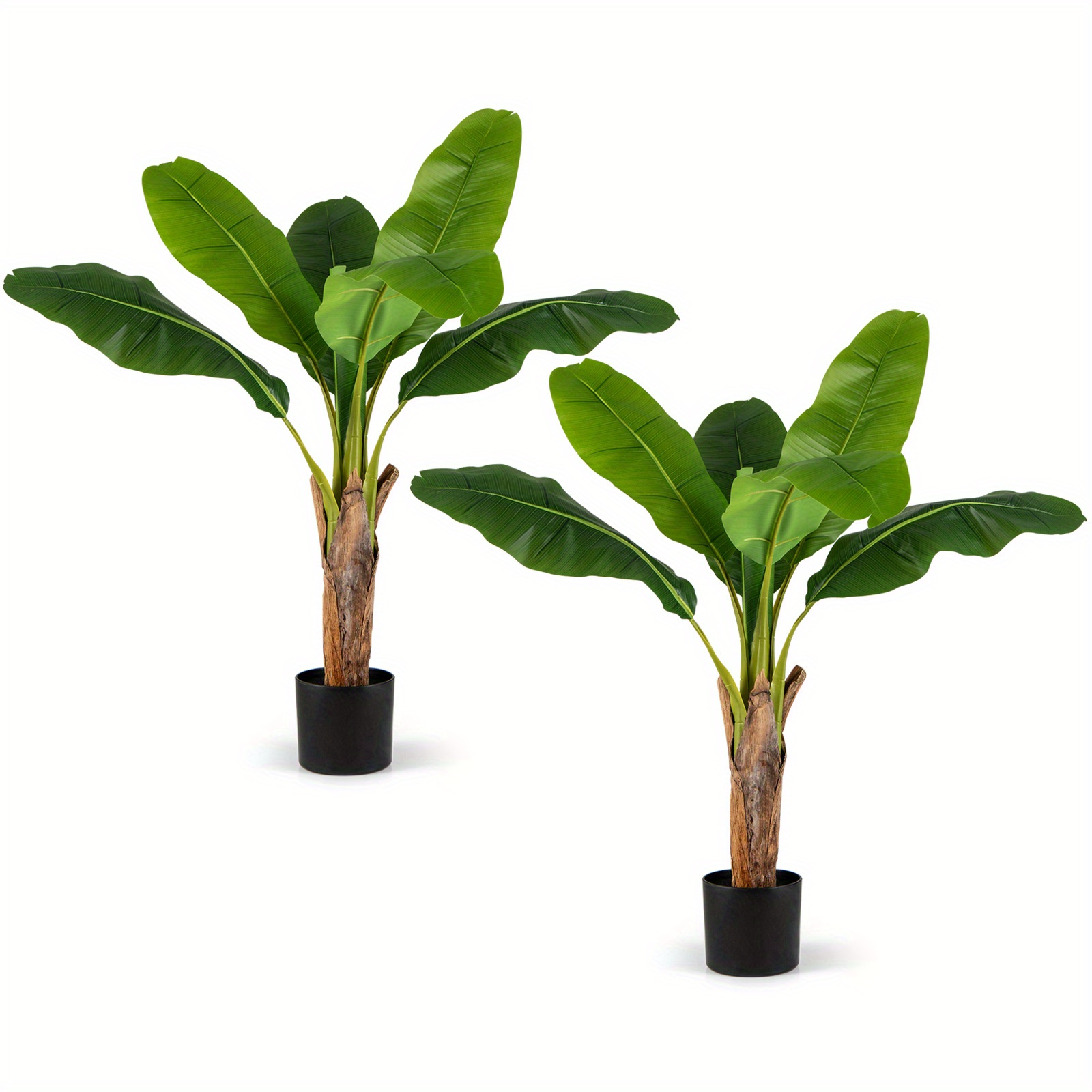 2 Pack Artificial Birds Of Paradise Tree, Fake Banana Leaf Plant W/ Adjustable Branches & Planter, Indoor Potted Floor Plant For Living Room Office Decoration, Housewarming Gift