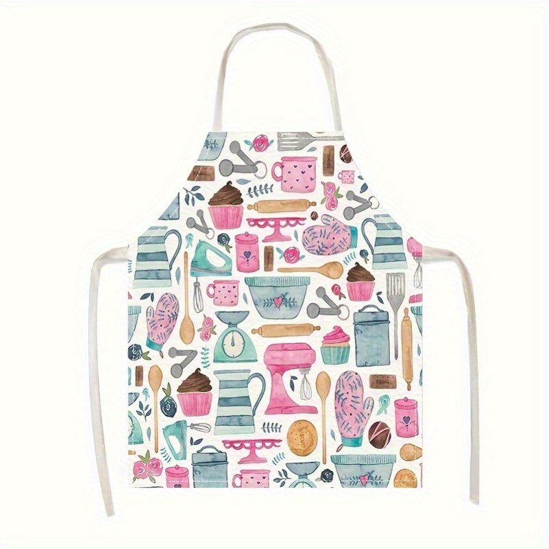 TEMU 1pc Kitchen Supplies Pattern Apron, Fabric, Durable And Comfortable Fitting Sleeveless Apron, Women's And Men' Cooking Fashion Housework Kitchen
