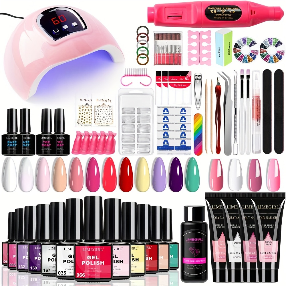 Temu – TEMU New Year 12 Colors Gel Nail Polish Kit With Nail Lamp Electric Nail Drill, Poly Extension Gel Nail, Nail Cutter, Nail Glitter, , Nail Art Design