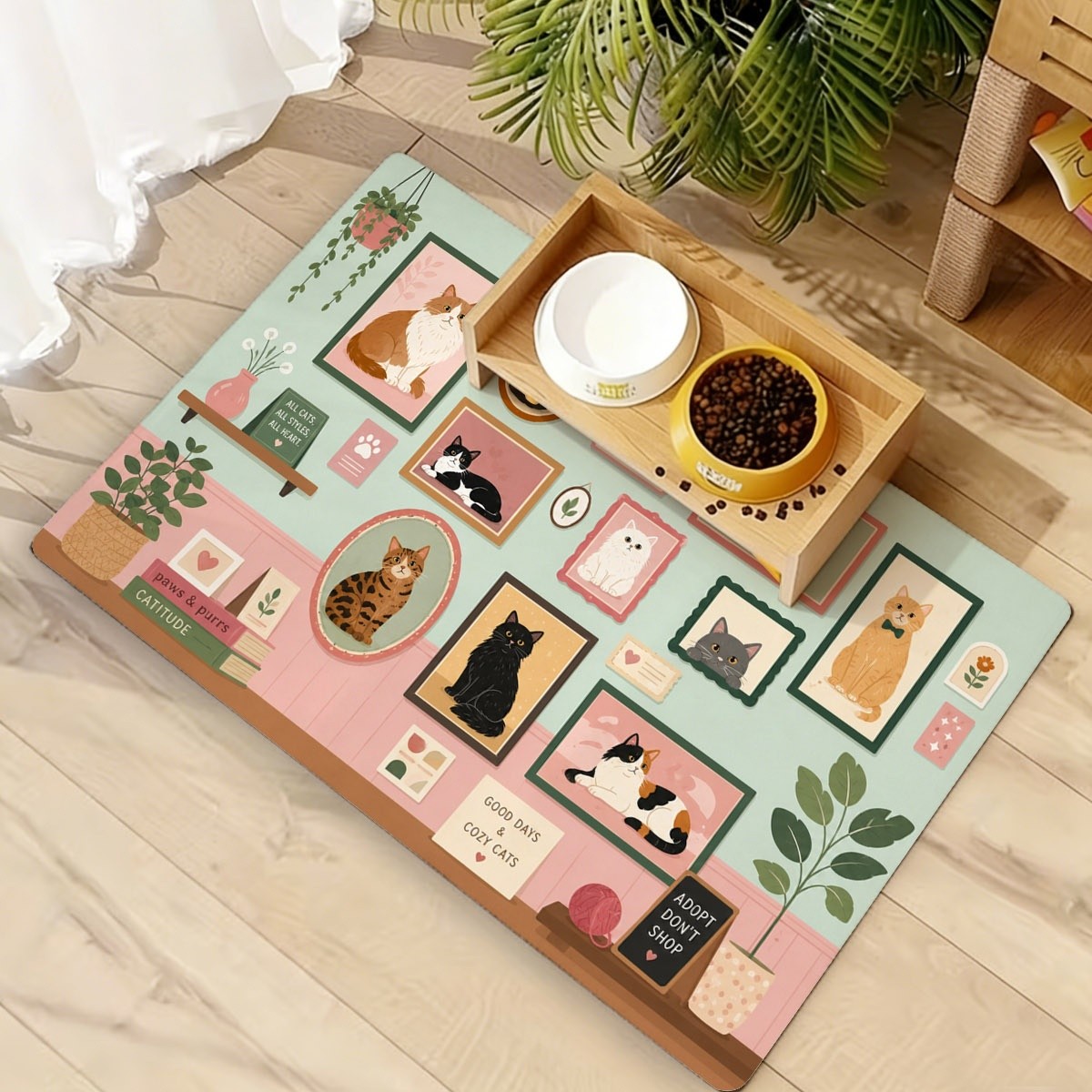 TEMU Cute Kitten Gallery Pattern Mud Cat Feeding Mat, Featuring Various Cat Portraits And Warm Cat-themed Decorative Designs, Available In Multiple