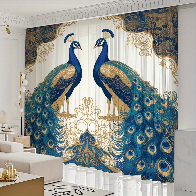 TEMU 2pcs Rideaux Symétriques avec Motif de Peinture, Rideaux de Fortune et de Noblesse, Rideaux de Protection et de Spiritualité pour Salon, Chambre