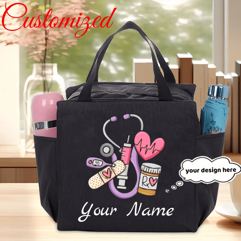 TEMU Personalized Nurse Multi-functional Handbag, Custom Name Professional Tote Bag, Fashionable Multi-pocket Commuter Bag With Side Water Bottle
