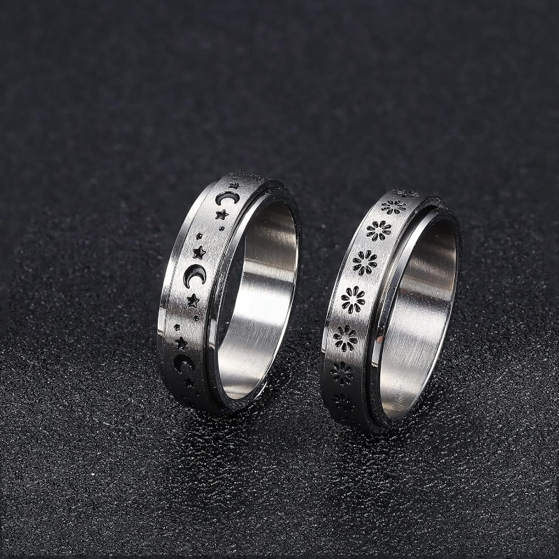 stainless steel fidget anxiety ring for women men fidget spinner rings moon star celtic stress relieving spinning ring wedding band rings set46  fidget spinner calming jewelry focus aid tool minimalist jewelry   ring smooth spinning design     fidget jewelry   tool   Product details 5