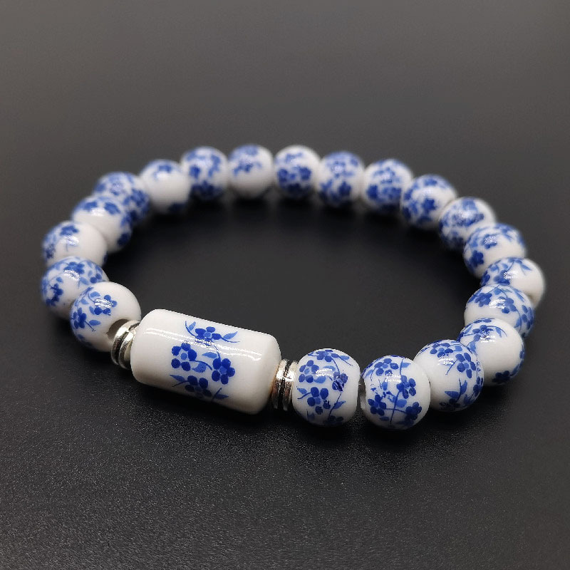 TEMU 1pc Beautiful Ethnic Vintage-style Blue And White Beaded Bracelet, Parties, , Or As A Birthday Gift