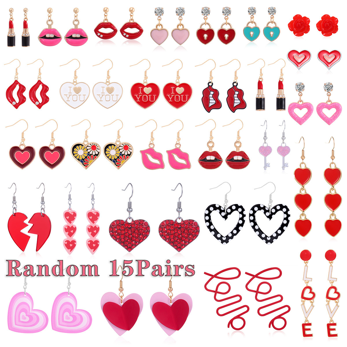 

15pairs Random Style Red Heart Earrings, Lightweight Lipstick Heart Earrings , Valentine's Day & Wedding Favor Gift Pack For Women Girls, Suitable For Daily Accessory & All