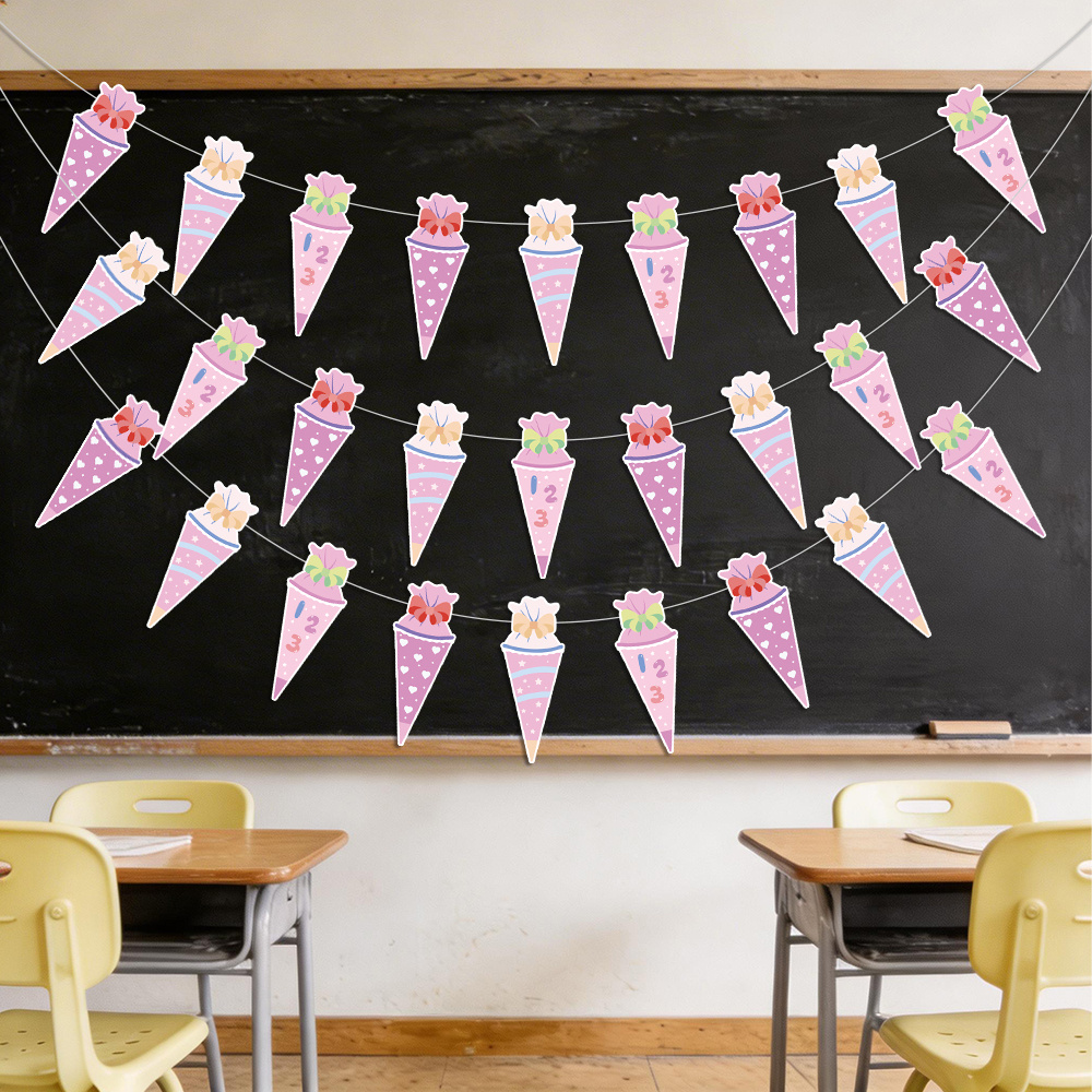 3pcs Back To School Banner, First Day Of School, Party Decorations, Pink