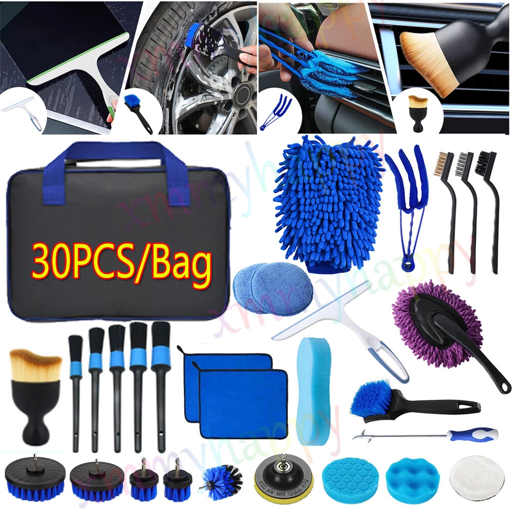 Image of 30pcs Brush Set With Crevice Brush And Car Mop For Car Washing, Car Cleaning Brush Set Automotive Detail Cleaning Brushes Cleaning Cloth Sponge
