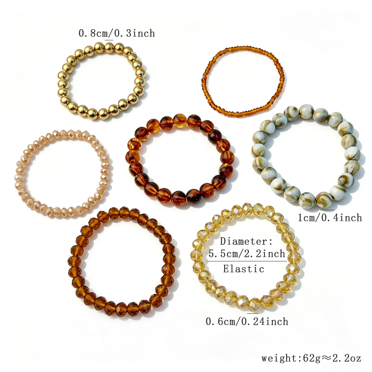 7pc Retro Caramel Color Beaded Bracelet Set