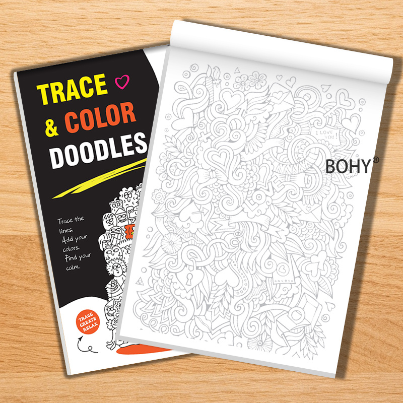 TEMU 1pc Livre de coloriage anti-stress pour adultes, motif et guérisseur, pleine page, dessins animés de animaux mignons, motif cœur enchevêtré,