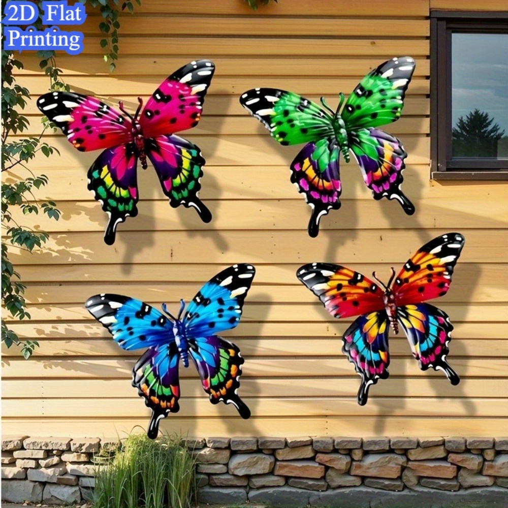 TEMU 2D Plat - 【2D Plat】 Impression 2D Plat, 4 pièces Art Papillon Asiatique Style Bohème, Artisanat Acrylique, Décoration Murale, Convient pour