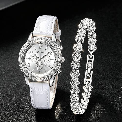 imagem do item conjunto de 2 peças: relógio feminino, relógio de para com e conjunto de pulseira de joias - estilo casual de , adequado para aniversários/presentes de feriado femininos, volta às aulas, festas, viagens de formatura, festas femininas, presentes de