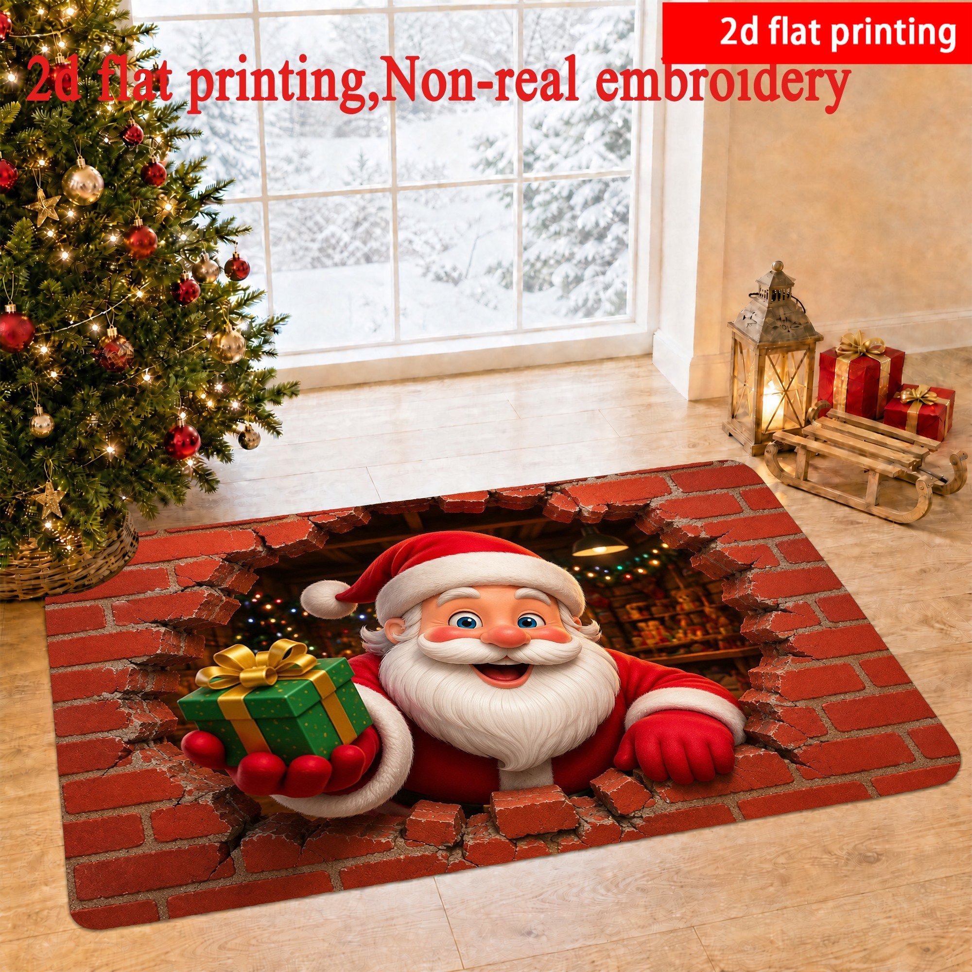 TEMU Doormat 2d Flat Printing, 1pc Illusion Wall-breaking Santa Claus Door Mat, Colorful And Non-slip, Machine Washable Carpet, Suitable For Home And