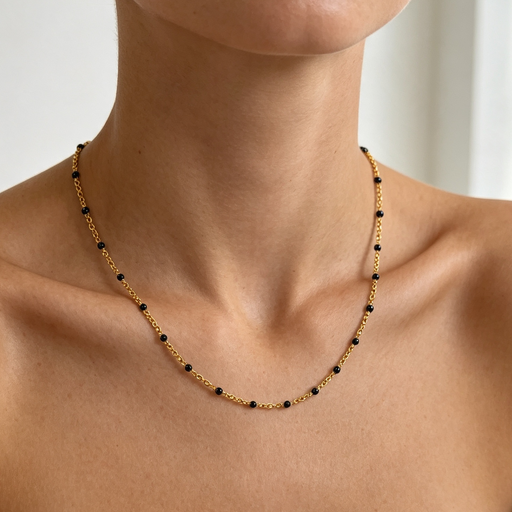 Women's 18K Golden Plated Drip Bead Necklace, Layered Design