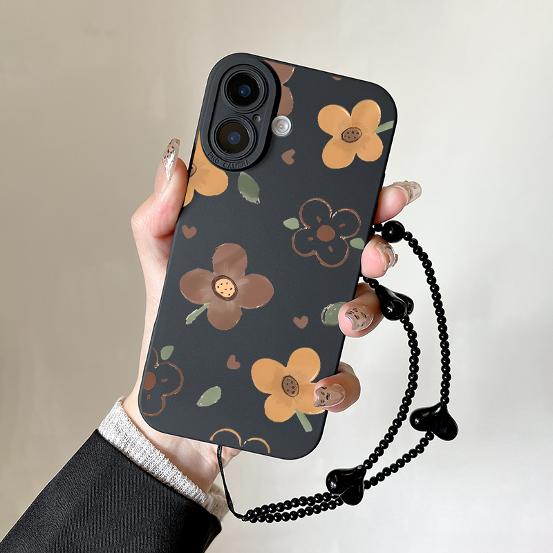 TEMU Phone Case - 2025 New Premium Silicone Shock-resistant Phone Case With A Brown Heart Lanyard For Iphone 16, 15, 14, 13, 12, , Pro Max, Xs, Xr,