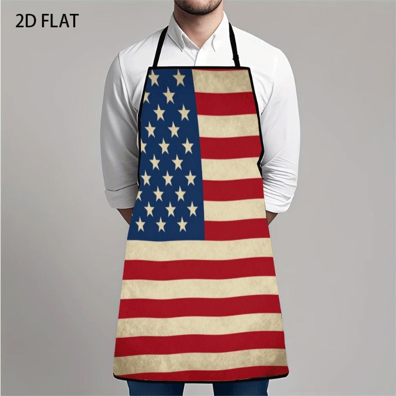TEMU 1pc Vintage American Flag Apron For Patriotic Cooking, Baking And Independence Day - Vintage Textured Stars And Stripes Pattern, Themed Party,