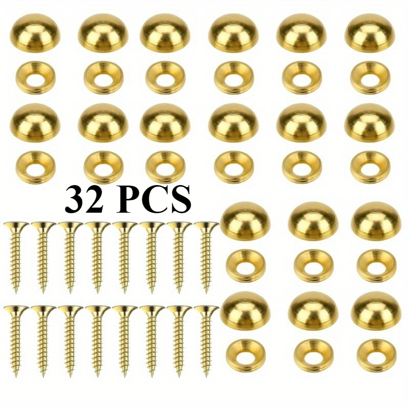 Artikelbild 32 stück reine dekorative schrauben, spiegelbefestigungsschrauben mit abdeckkappen, goldene dekorative  , selbstschneidende schrauben für möbel, gemälde, brillen und spiegelreparatur