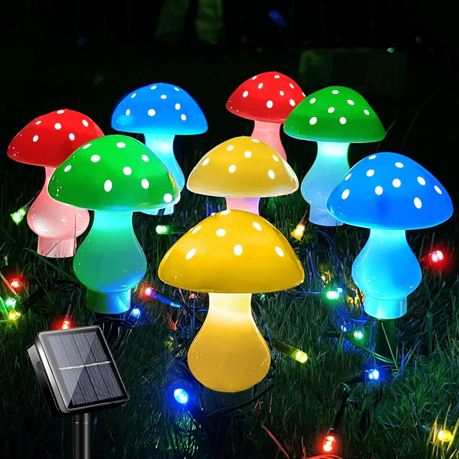E-shop Solarbetriebene Gartenleuchten für den Außenbereich, IP65-zertifiziert, mit Pilzdesigns und 8 Beleuchtungsmodi. Diese 9,25-Zoll-Lichterketten